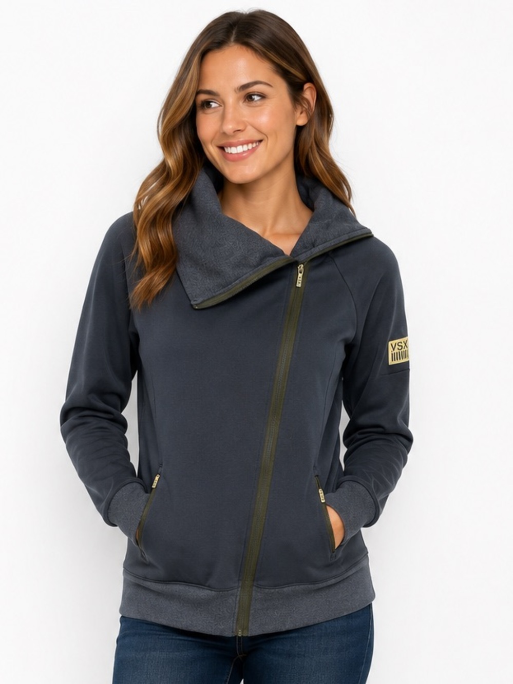 VSX Navy Athletic Zip Jacket with Logo Patch